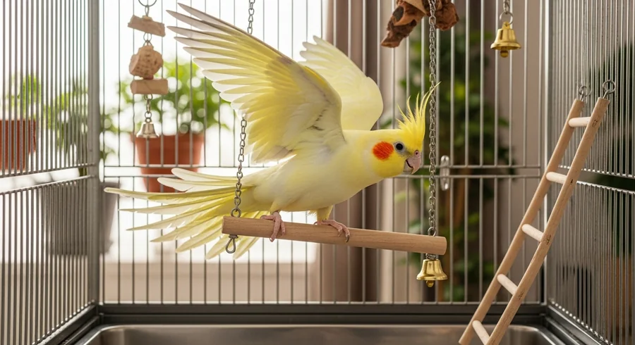 Корелла играет с деревянной игрушкой на столе