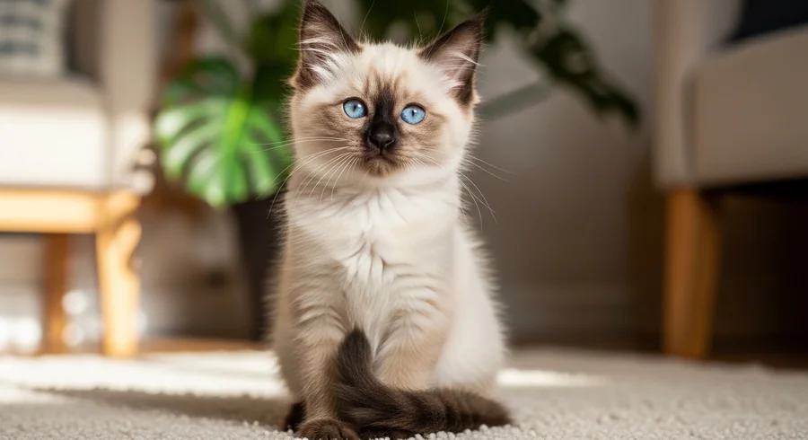 Котёнок балинезийской кошки с голубыми глазами