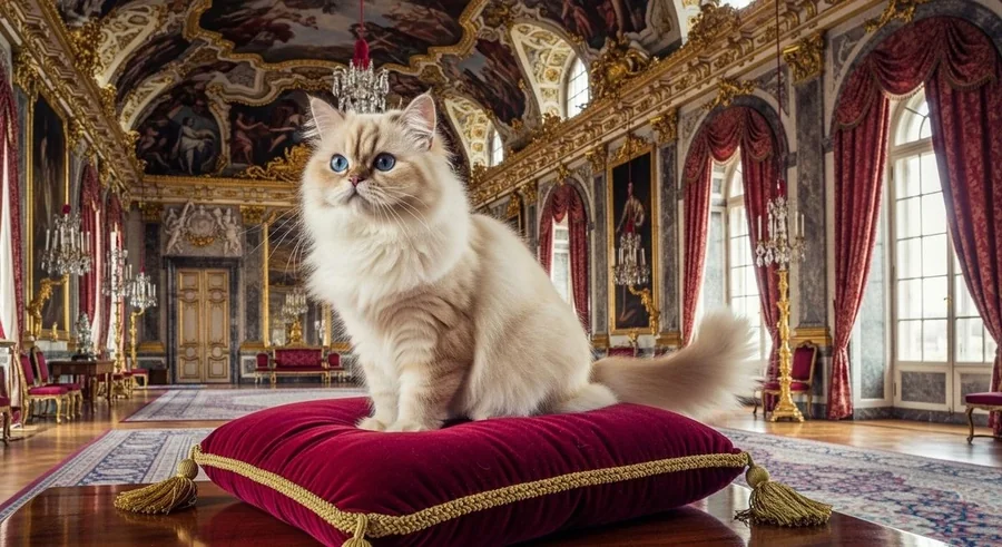 Персидская кошка в интерьере европейского дворца XVIII века