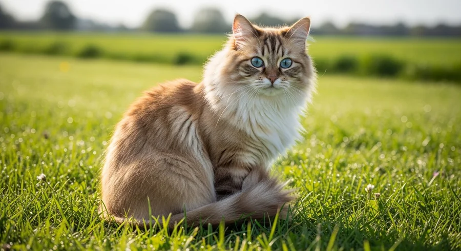Рагамаффин лежит на диване — плюшевая крупная кошка