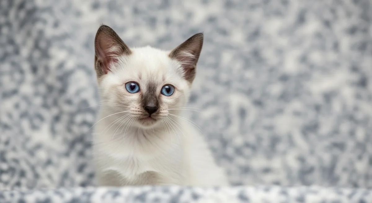 Котёнок сиамской кошки белый с первыми тёмными отметинами