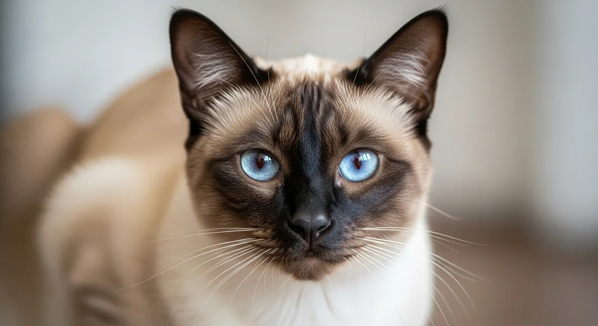 Сиамская кошка со слегка косящими голубыми глазами