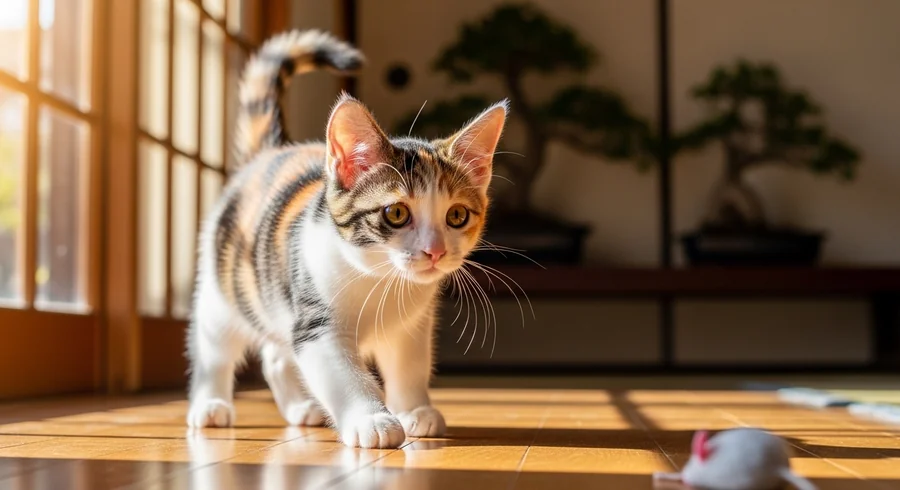 Котёнок японского бобтейла с коротким хвостом-помпоном