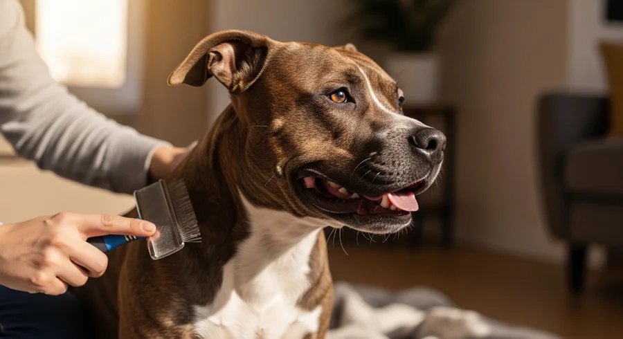 AmStaff расчёсывают рукавицей