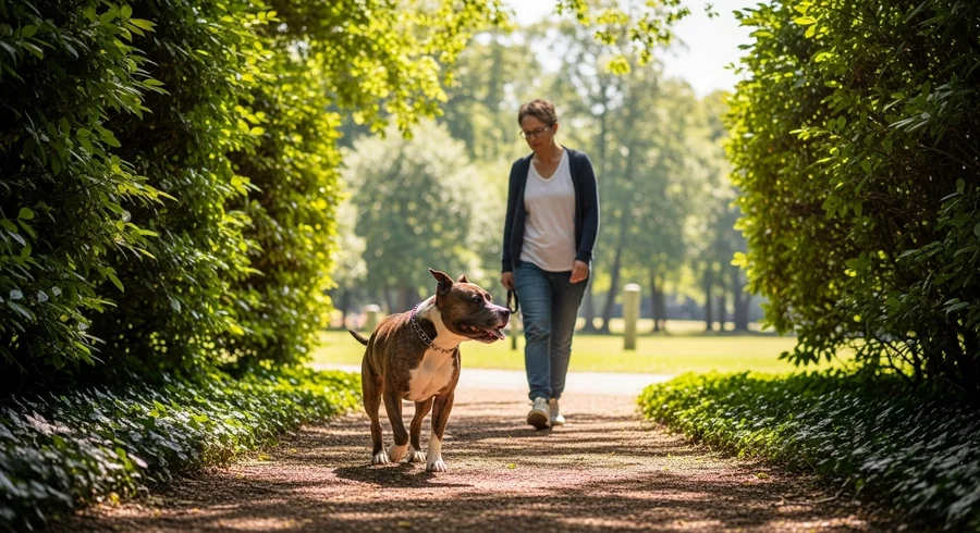 AmStaff на прогулке