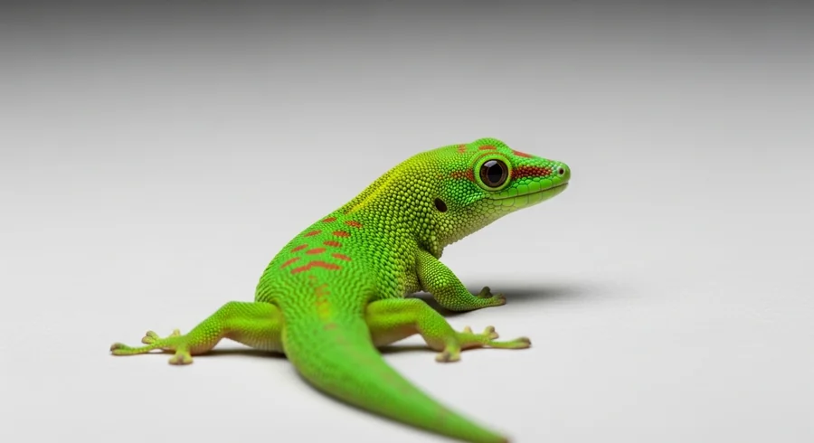 Phelsuma grandis — гигантский дневной геккон на бамбуковой трубке